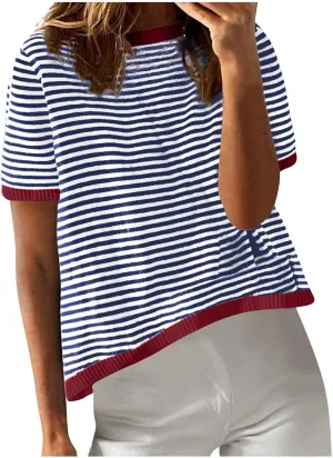 Women Oversized Striped Colorblock Short Sleeve Crew Neck T-Shirts Casual Loose Pullover Tops Summer Tee Shirt Blouse
