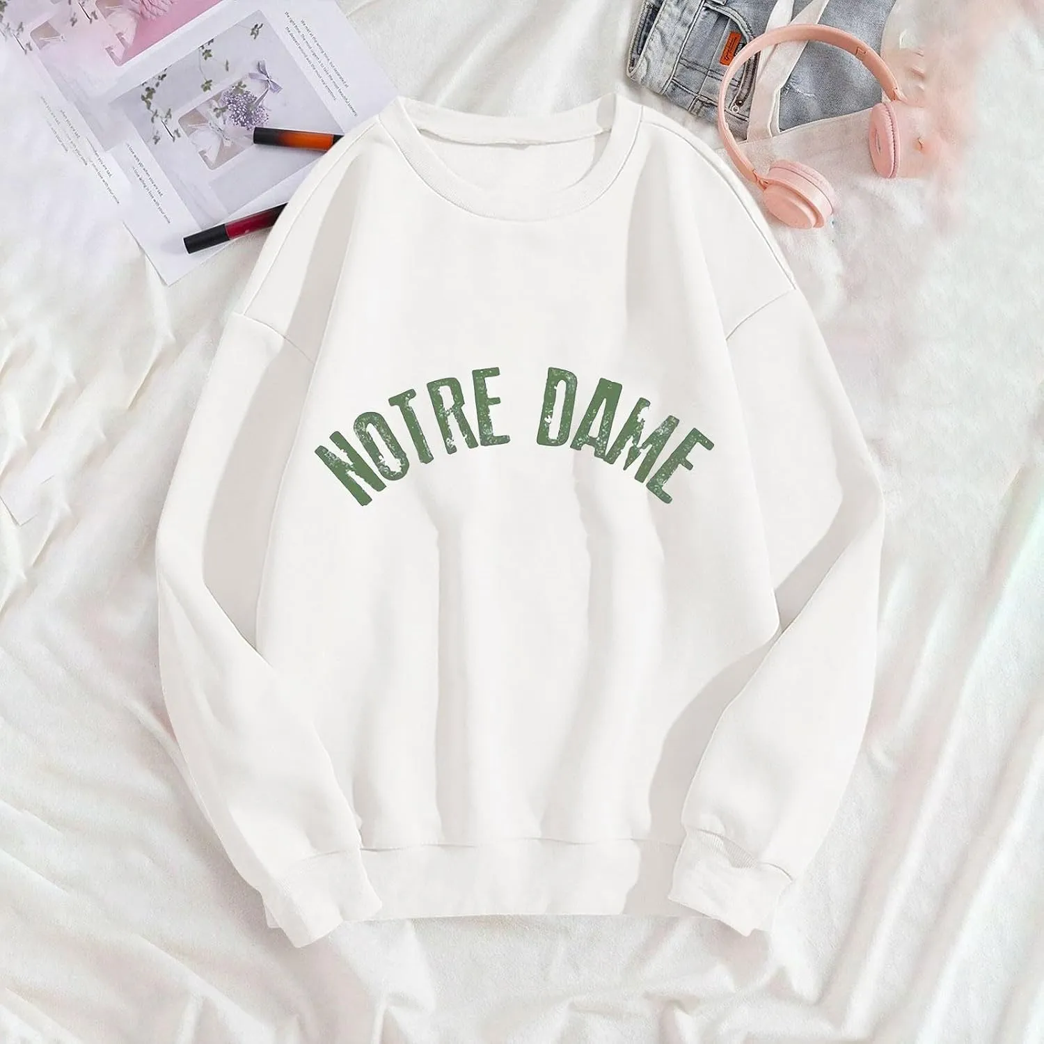Women Oversized Sweatshirt Hoodies Letter Graphic Print Sweatshirts Casual Long Sleeve Crewneck Shirt Blouses