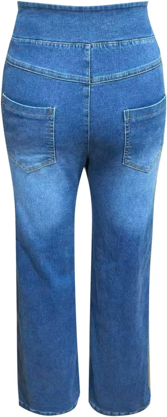 Women Sweatpant Jeans,Sweatpants That Look Like Jeans,High Waisted Stretchy Pull On Wide Leg Denim Pants with Pockets