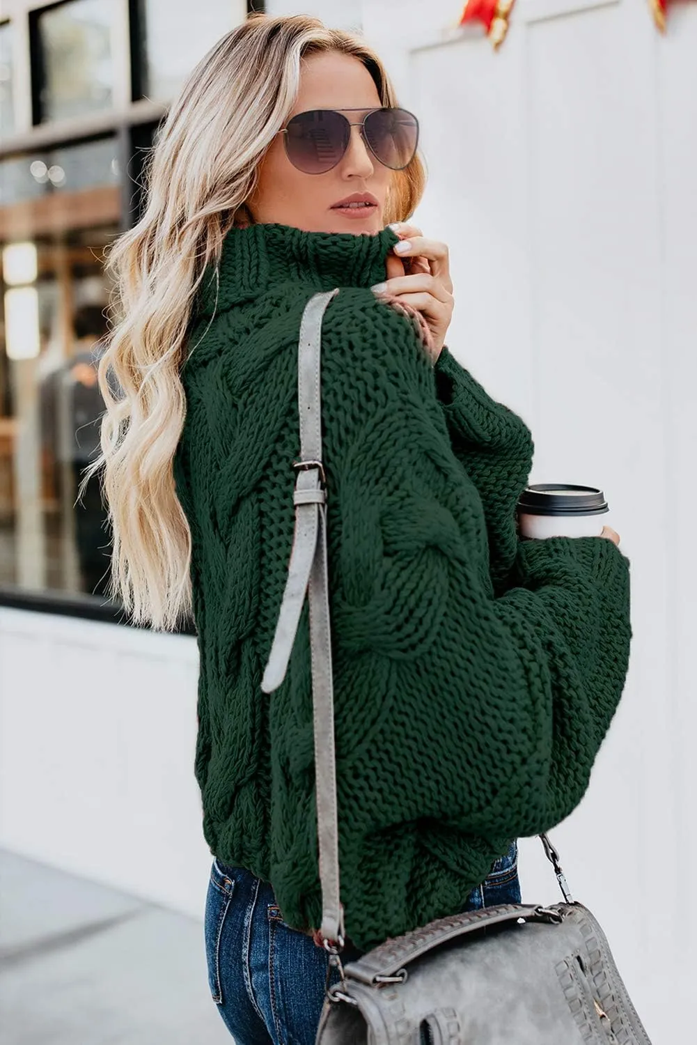 Women Winter Solid Color Turtleneck Sweaters Long Sleeve Oversized Pullover Loose Knit Jumper Top