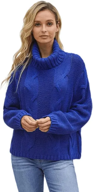 Women Winter Solid Color Turtleneck Sweaters Long Sleeve Oversized Pullover Loose Knit Jumper Top
