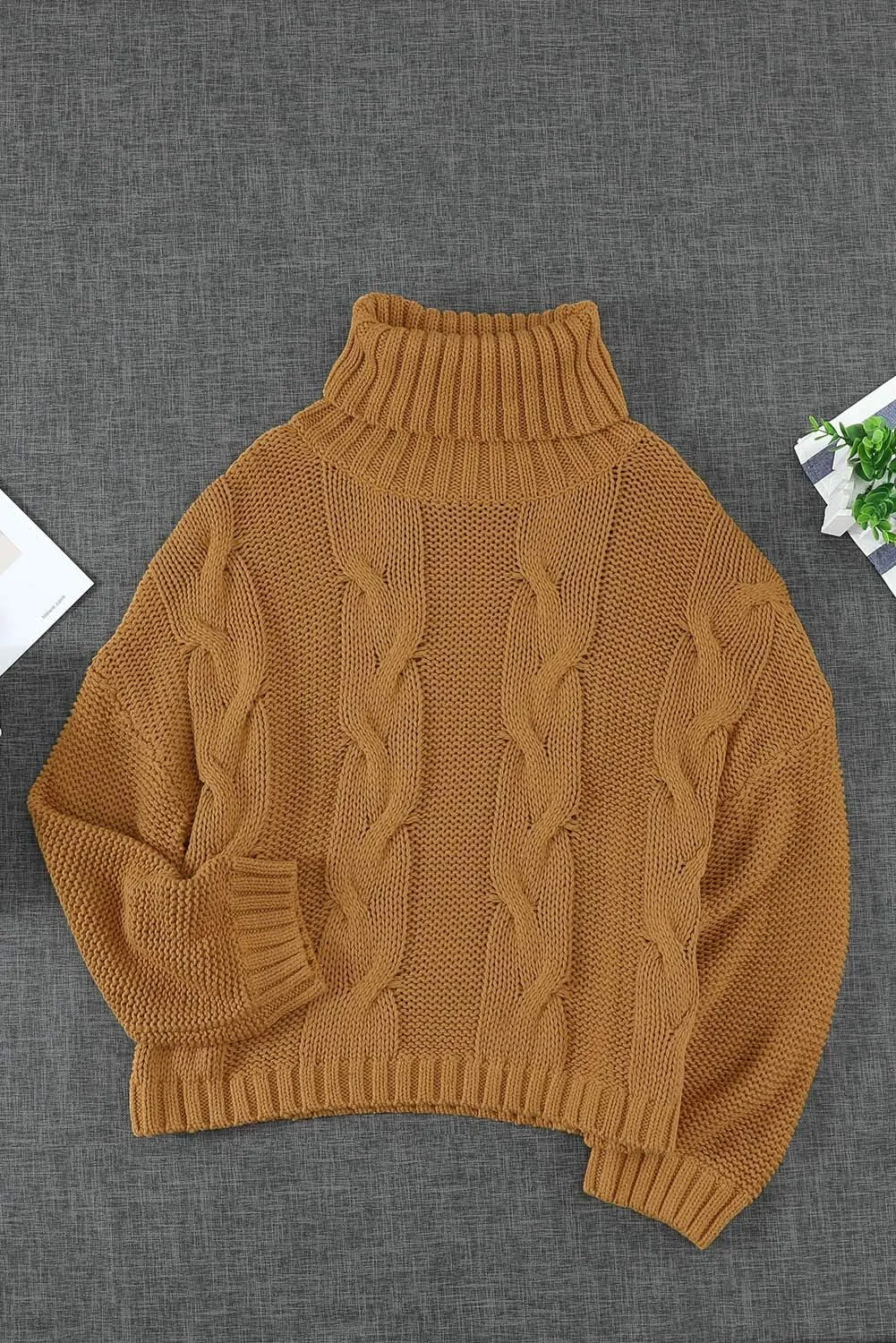 Women Winter Solid Color Turtleneck Sweaters Long Sleeve Oversized Pullover Loose Knit Jumper Top