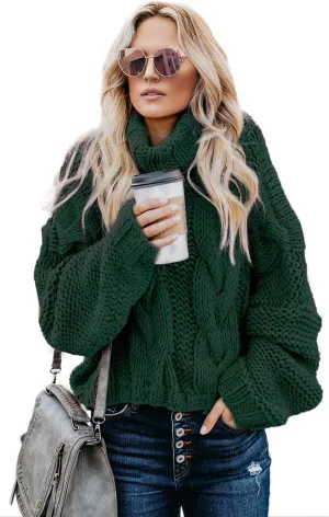 Women Winter Solid Color Turtleneck Sweaters Long Sleeve Oversized Pullover Loose Knit Jumper Top