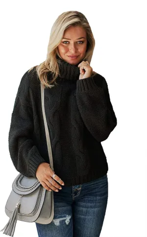 Women Winter Solid Color Turtleneck Sweaters Long Sleeve Oversized Pullover Loose Knit Jumper Top