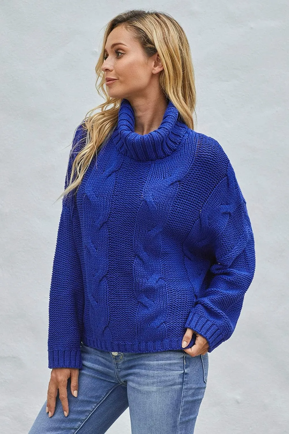 Women Winter Solid Color Turtleneck Sweaters Long Sleeve Oversized Pullover Loose Knit Jumper Top