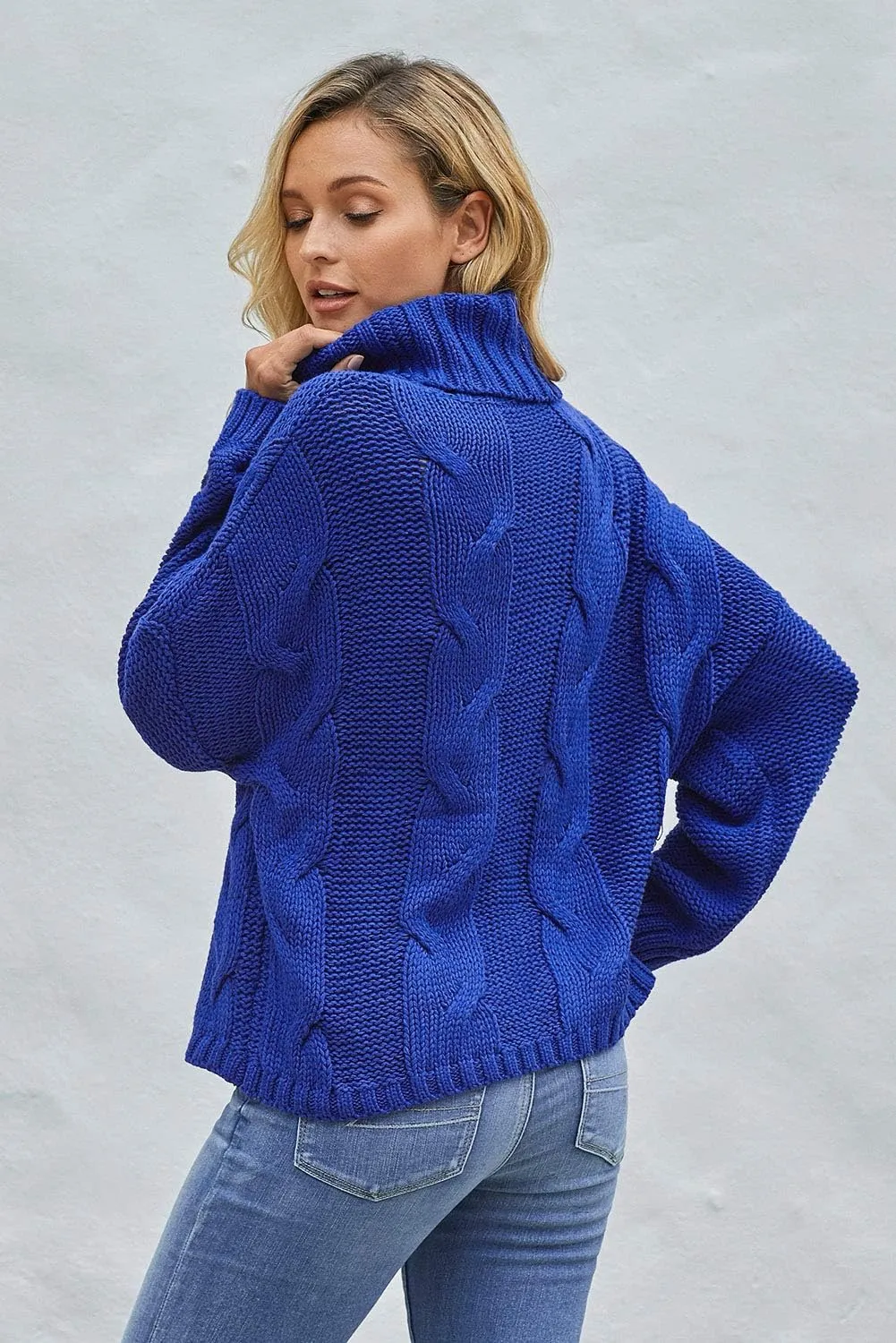 Women Winter Solid Color Turtleneck Sweaters Long Sleeve Oversized Pullover Loose Knit Jumper Top