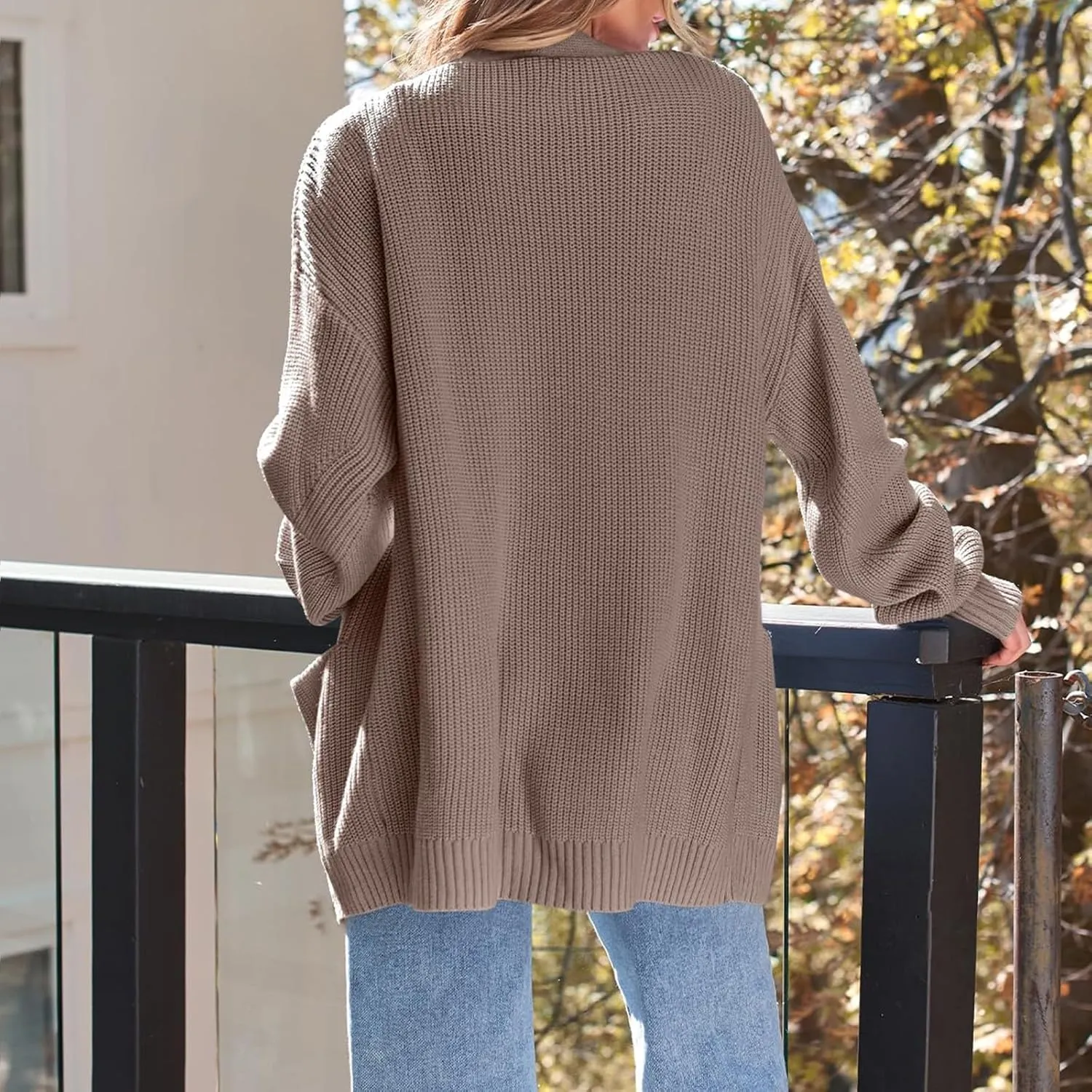 Womens 2024 Casual Fall Long Sleeve Open Front Waffle Knit Draped Cozy Cardigan Sweaters Outerwear with Pockets