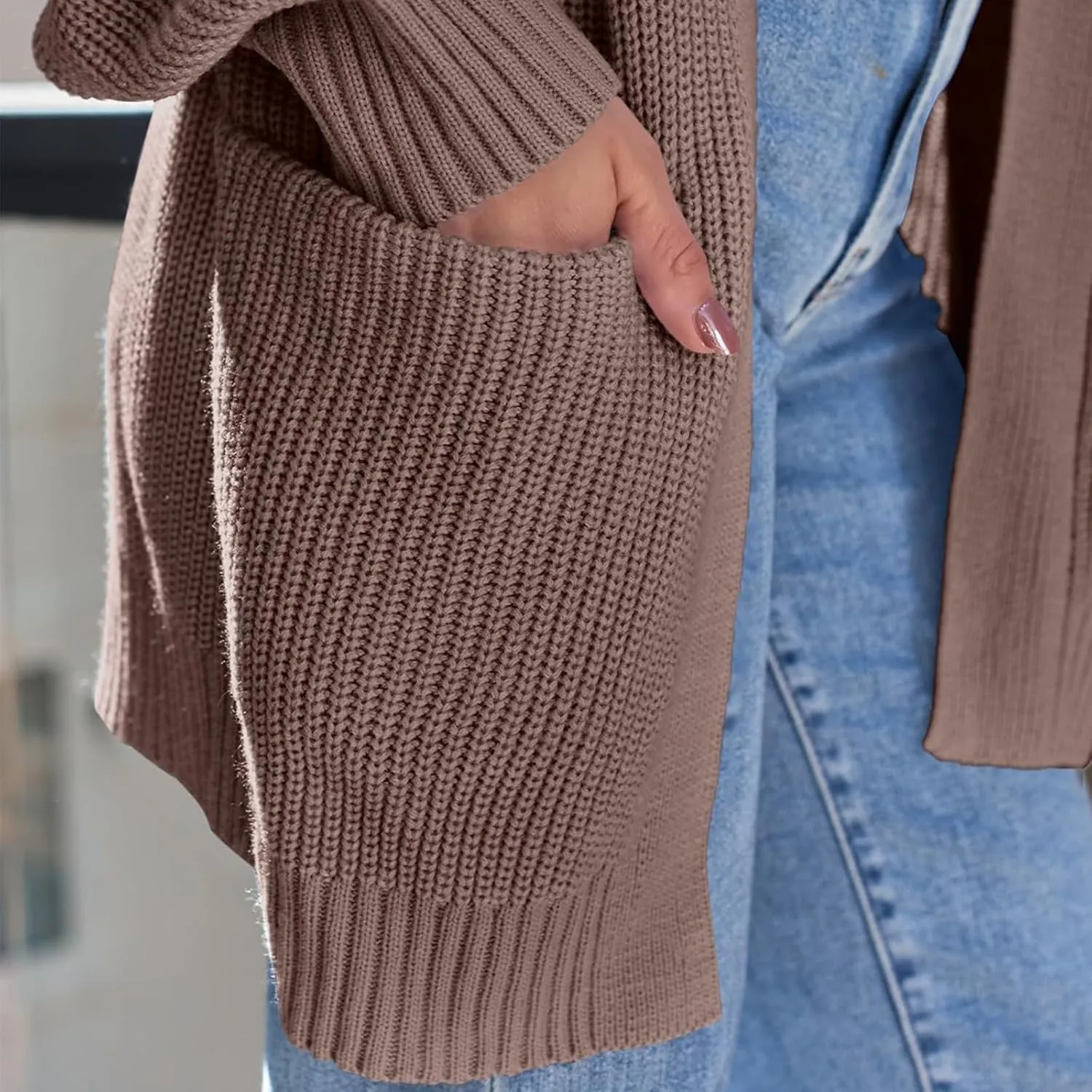 Womens 2024 Casual Fall Long Sleeve Open Front Waffle Knit Draped Cozy Cardigan Sweaters Outerwear with Pockets