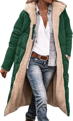 Women's 2024 Winter Fashion Shearling Fleece Long Coats Jackets Clothes Sherpa Padded Down Jackets Full Zip