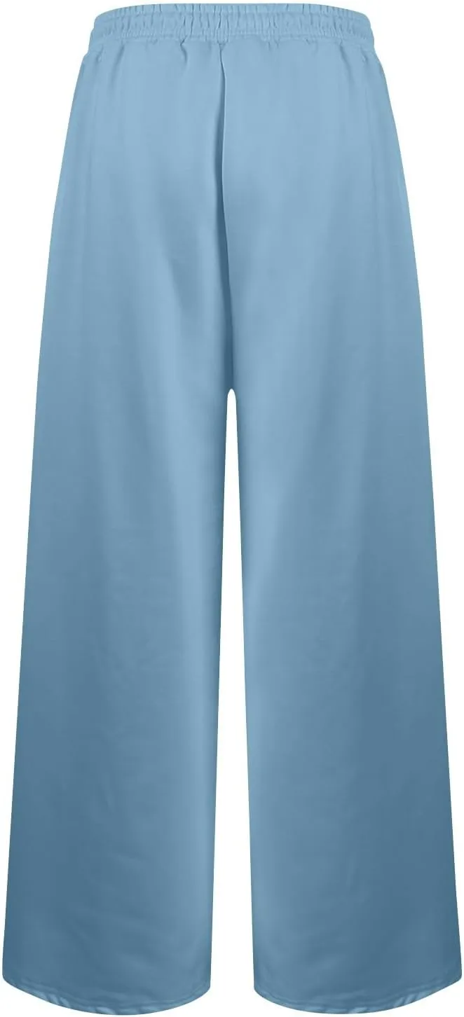 Women's Baggy Wide Leg Sweatpants Fleece Lined Joggers with Pockets Comfy Workout Elastic Waist Jogging Pants