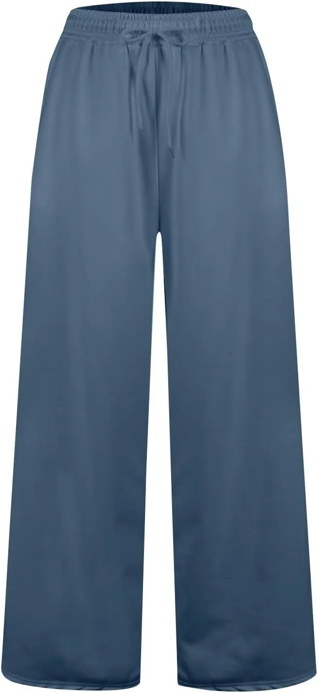 Women's Baggy Wide Leg Sweatpants Fleece Lined Joggers with Pockets Comfy Workout Elastic Waist Jogging Pants