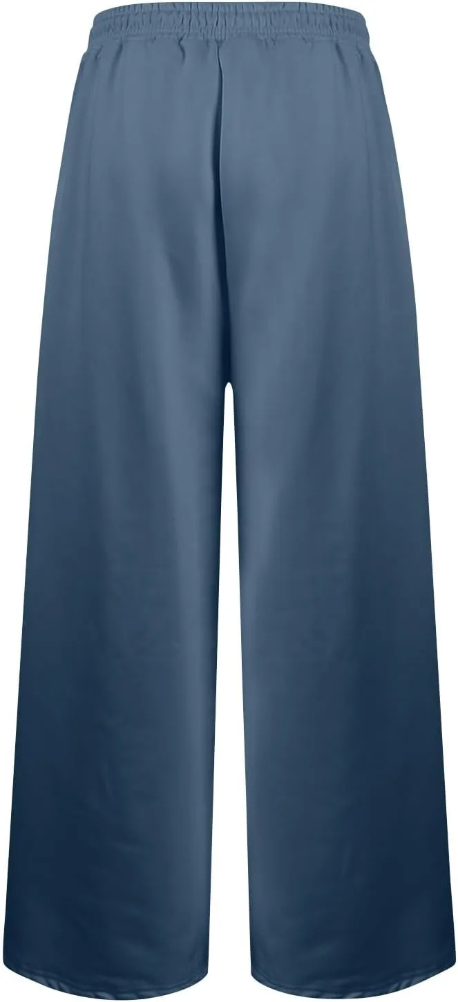 Women's Baggy Wide Leg Sweatpants Fleece Lined Joggers with Pockets Comfy Workout Elastic Waist Jogging Pants