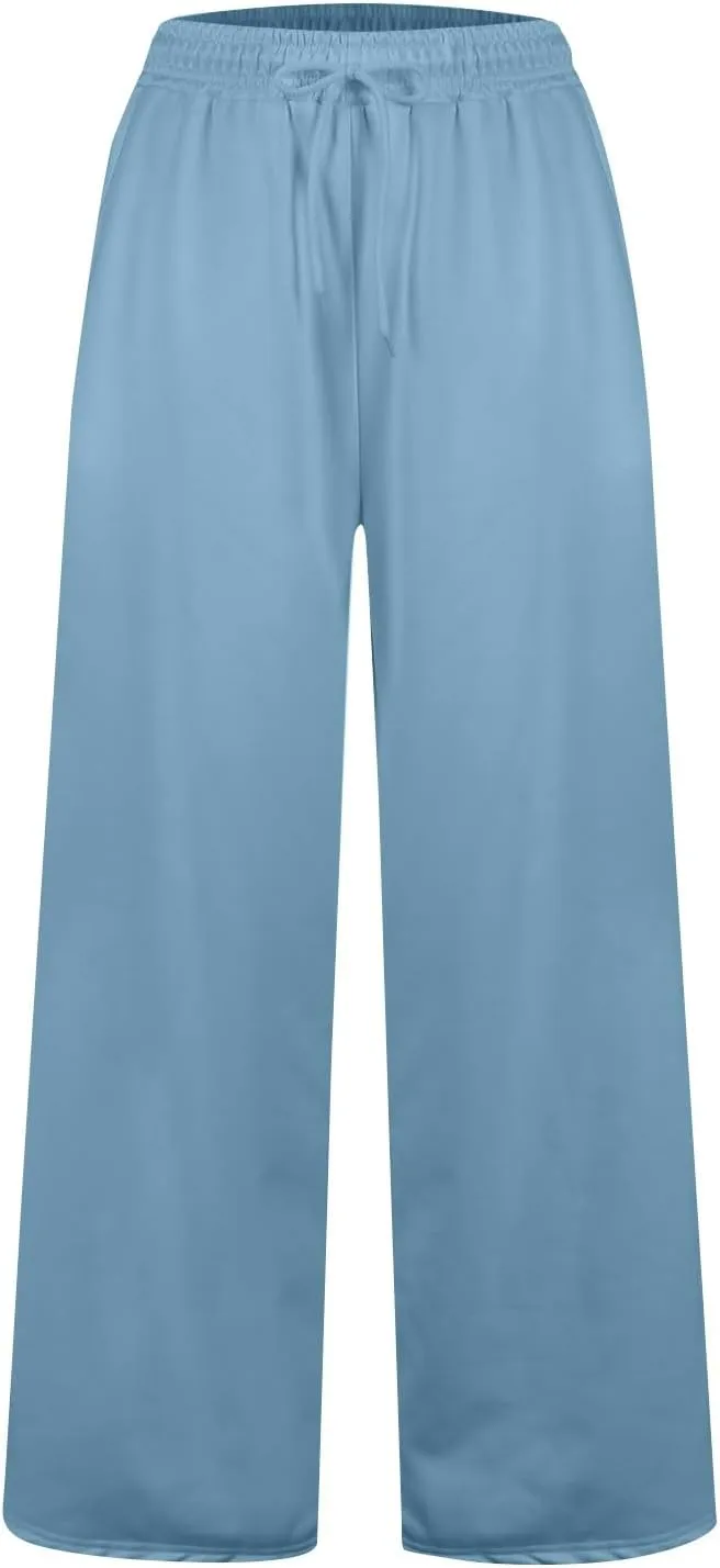 Women's Baggy Wide Leg Sweatpants Fleece Lined Joggers with Pockets Comfy Workout Elastic Waist Jogging Pants
