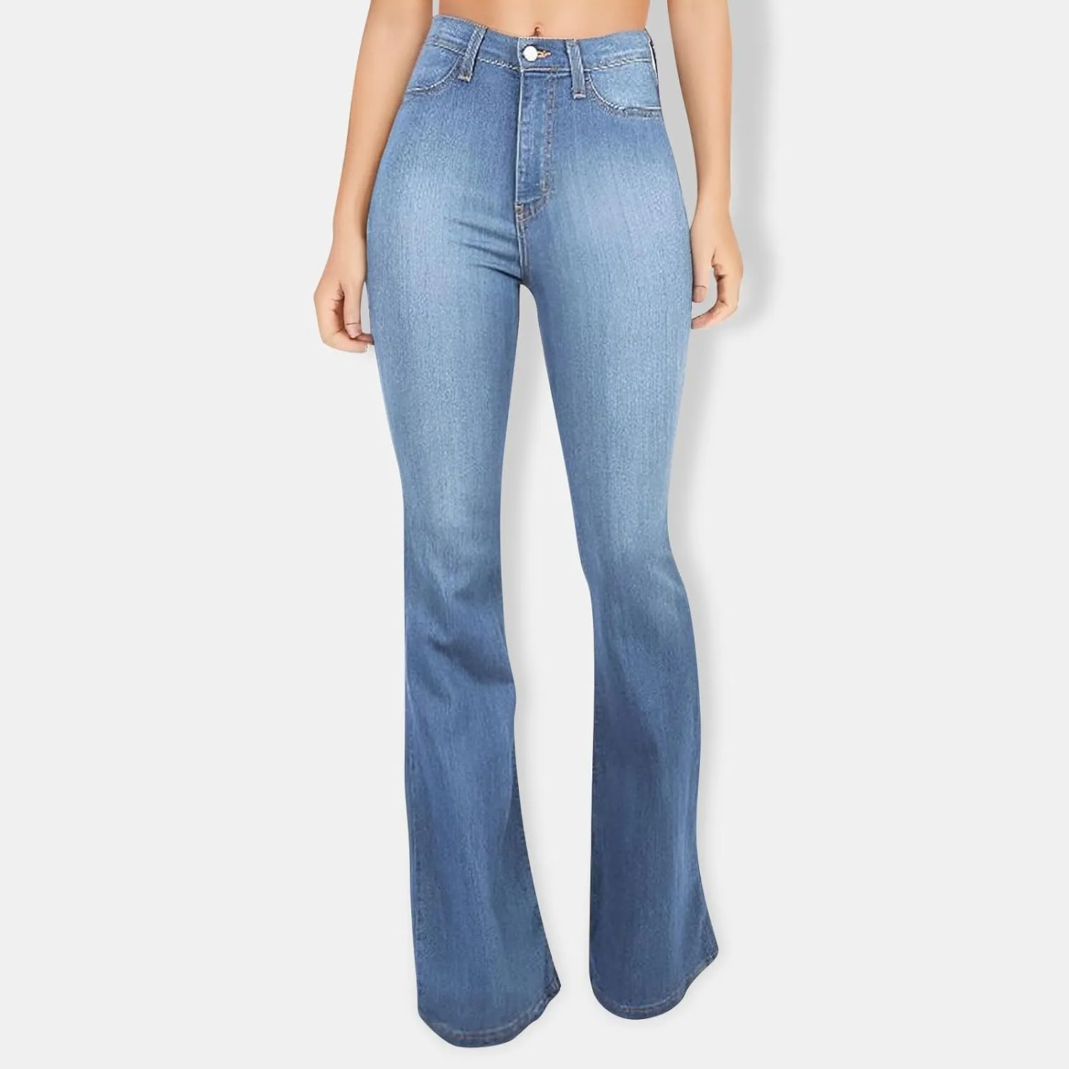 Womens Bell Bottom Jeans Wide Leg Slimming Flare Jeans High Waisted Bootcut Pockets Dress Pants Tummy Control