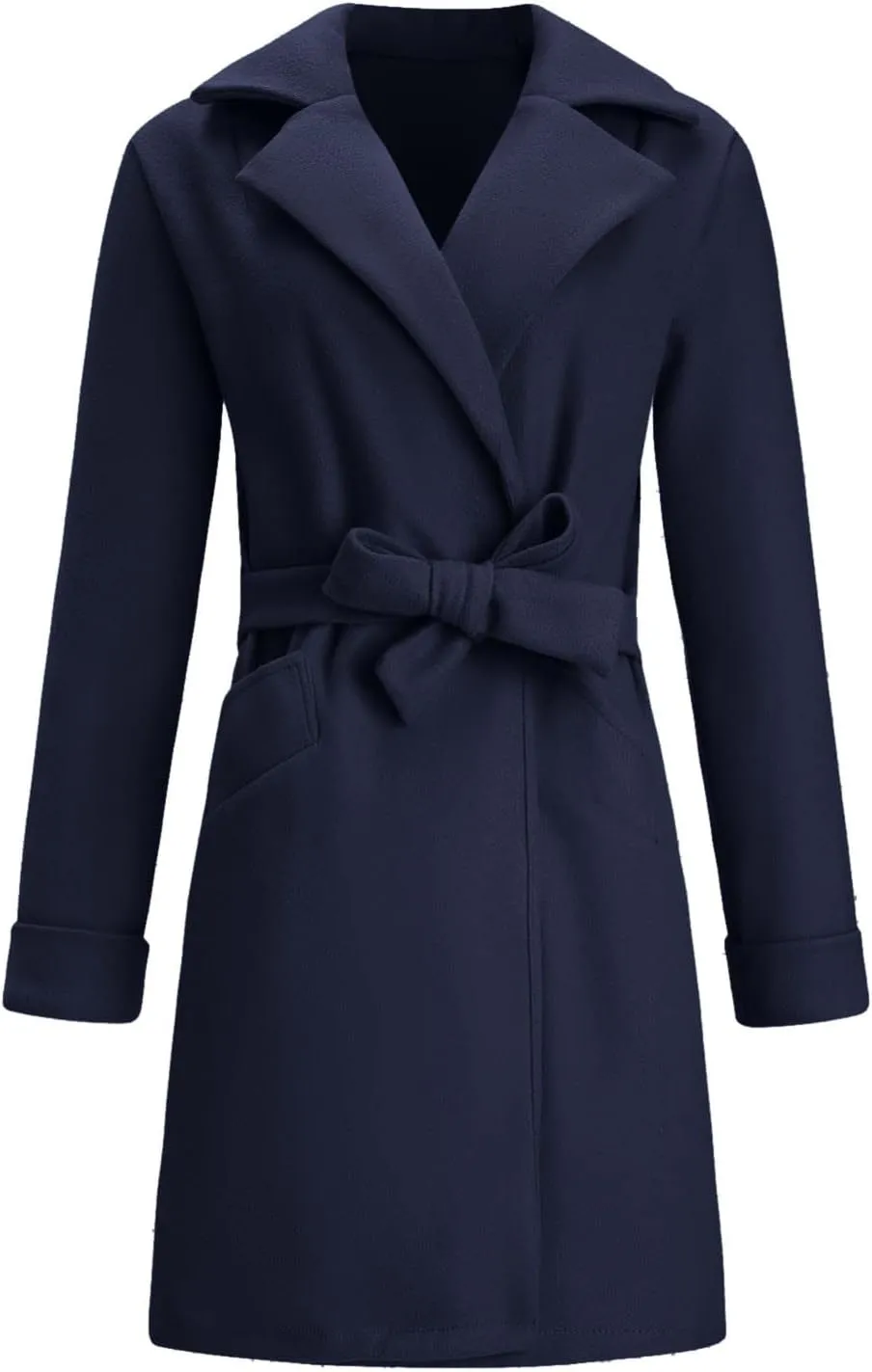 Women's Big Notch Lapel Single Breasted Mid-Long Wool Blend Coat Wool Coat