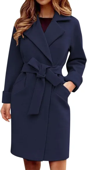 Women's Big Notch Lapel Single Breasted Mid-Long Wool Blend Coat Wool Coat