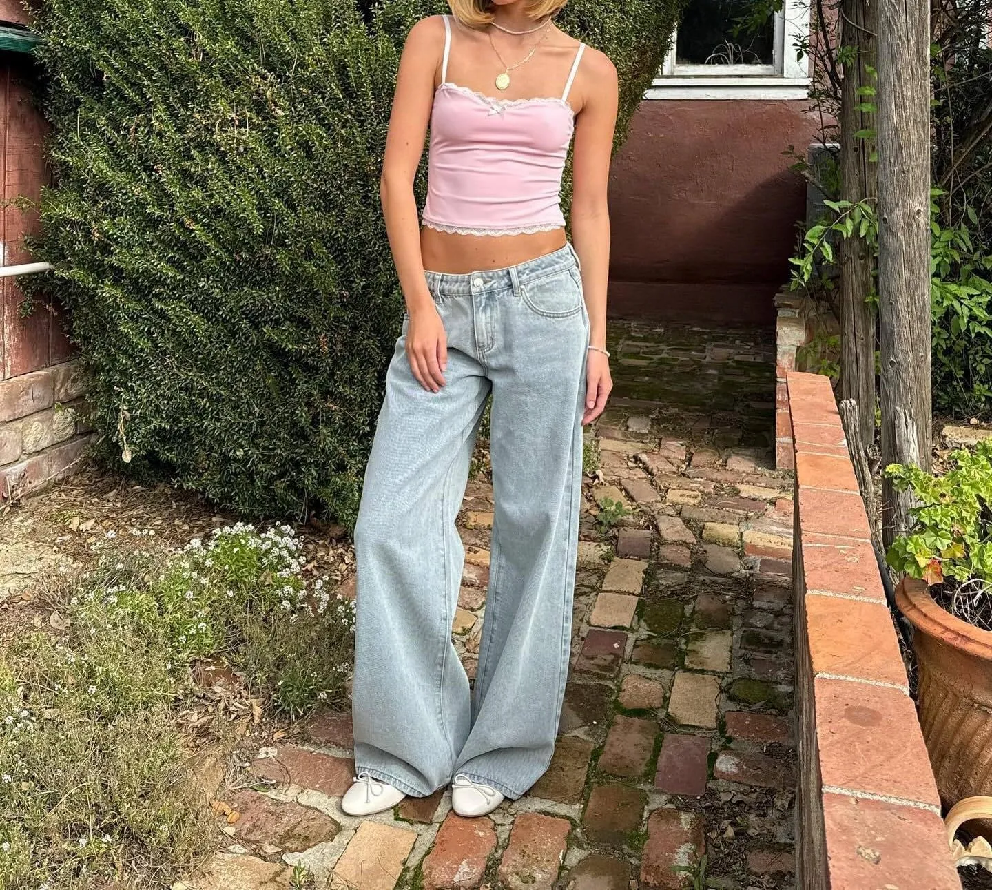 Women's Bow Embroidered Jeans High Waist Straight Leg Baggy Denim Pants Casual Y2k Trousers with Pockets