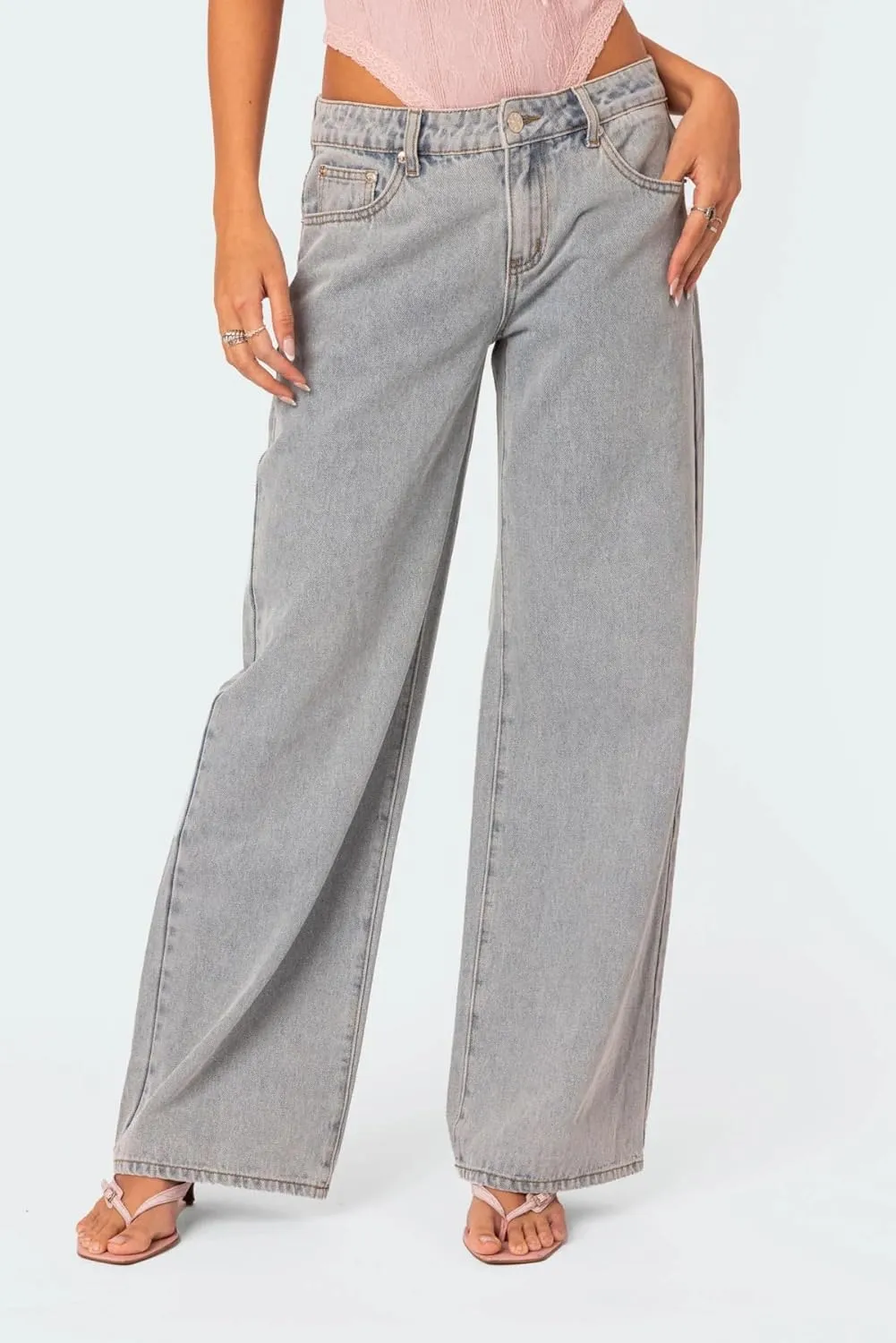 Women's Bow Embroidered Jeans High Waist Straight Leg Baggy Denim Pants Casual Y2k Trousers with Pockets
