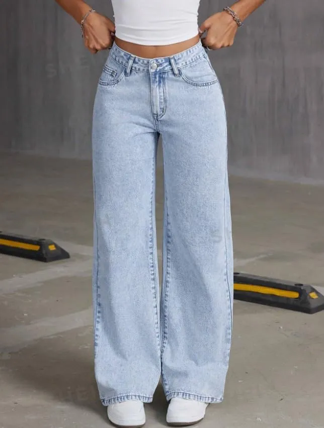 Women's Bow Embroidered Jeans High Waist Straight Leg Baggy Denim Pants Casual Y2k Trousers with Pockets