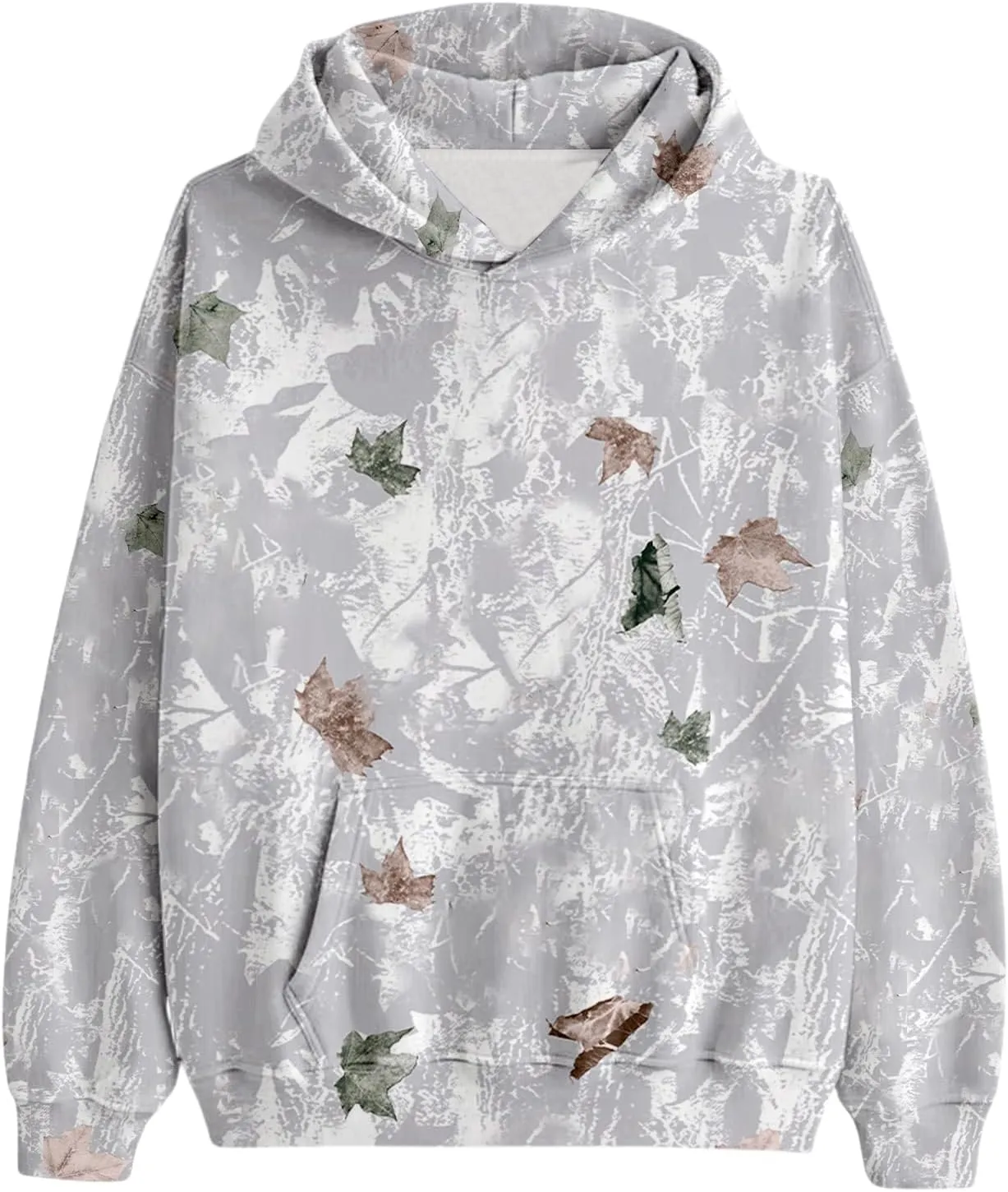 Women's Camo Hoodies Maple Leaf Print Oversized Hooded Sweatshirt Long Sleeve Fleece Pullover Hoodie Tops with Pockets