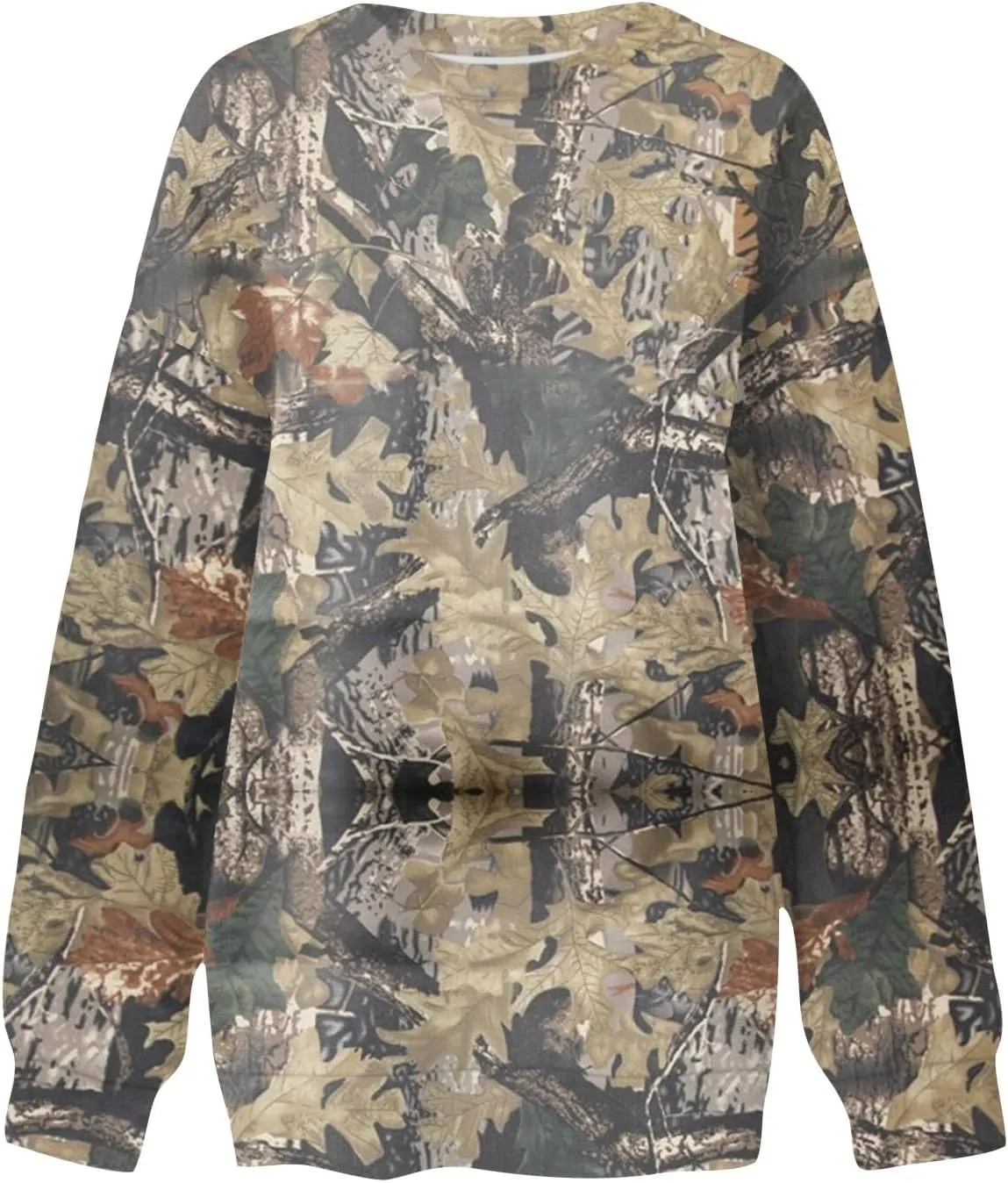 Women's Camo Sweatshirt Maple-Leaf Print Oversized Sweatshirt Fleece Crewneck Shirts Casual Fall Pullover Tops