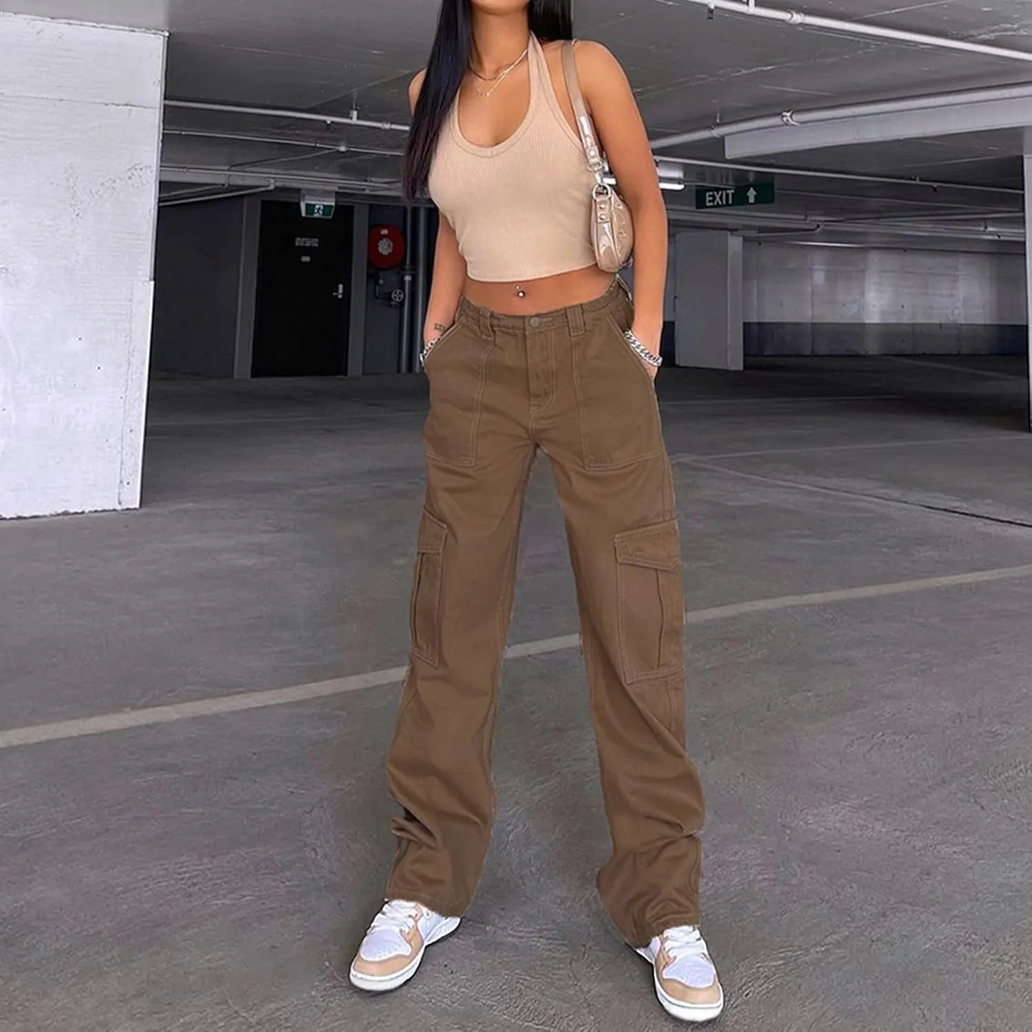 Womens Casual Distressed High Waisted Denim Pants Stretch Baggy Loose Wide Leg Jeans