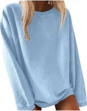 Women's Casual Long Sleeve Fall Tops 2023 Ribbed T-Shirt Thin Sweatshirt Cute Crew Neck Pullover Graphic Tops