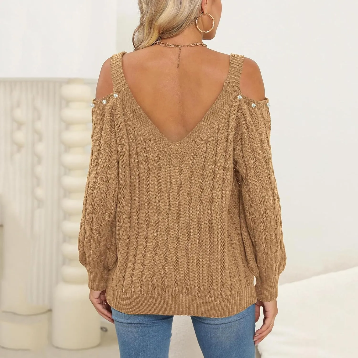 Women's Cold Shoulder Pullover Sweater Tops Long Sleeve Neck Fall Tunic Shirts Trendy Dressy Cute Blouse Plus Size