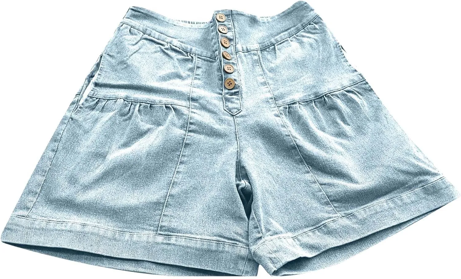 Womens Denim Shorts Summer Baggy High Waisted Flowy Wide Leg Buttons Pleated Casual Jean Shorts Fashion Ruffle Skorts