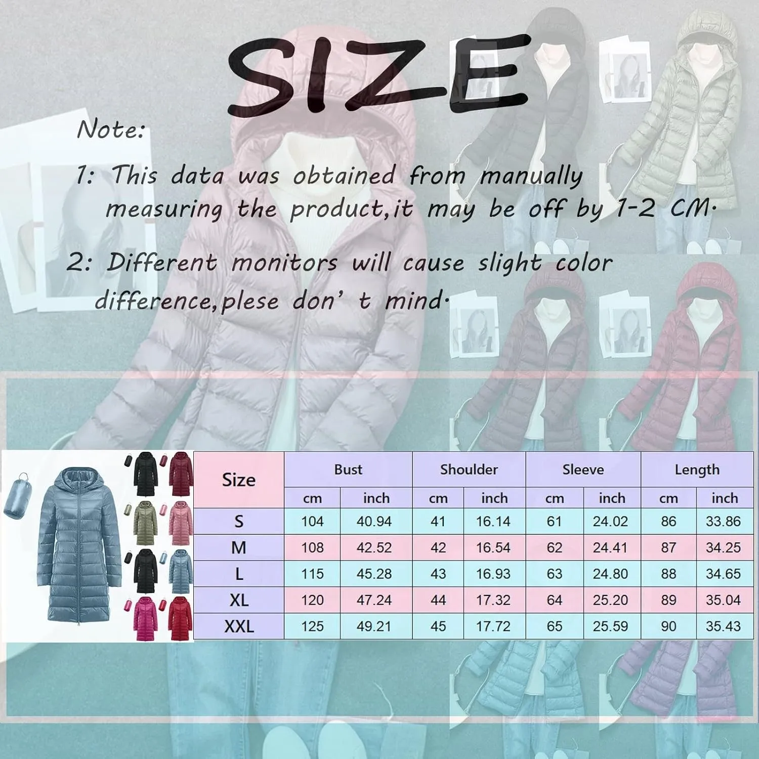 Women's Down Jacket Hooded Windproof Puffer Coat Packable Warm Winter Jacket Lightweight Ladies Parka Zipper Winter Autumn