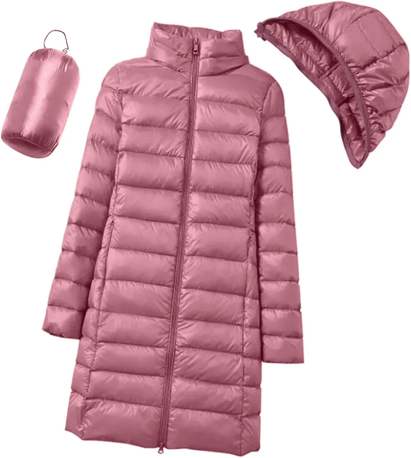 Women's Down Jacket Hooded Windproof Puffer Coat Packable Warm Winter Jacket Lightweight Ladies Parka Zipper Winter Autumn