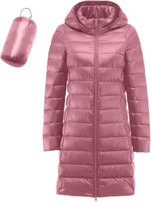 Women's Down Jacket Hooded Windproof Puffer Coat Packable Warm Winter Jacket Lightweight Ladies Parka Zipper Winter Autumn