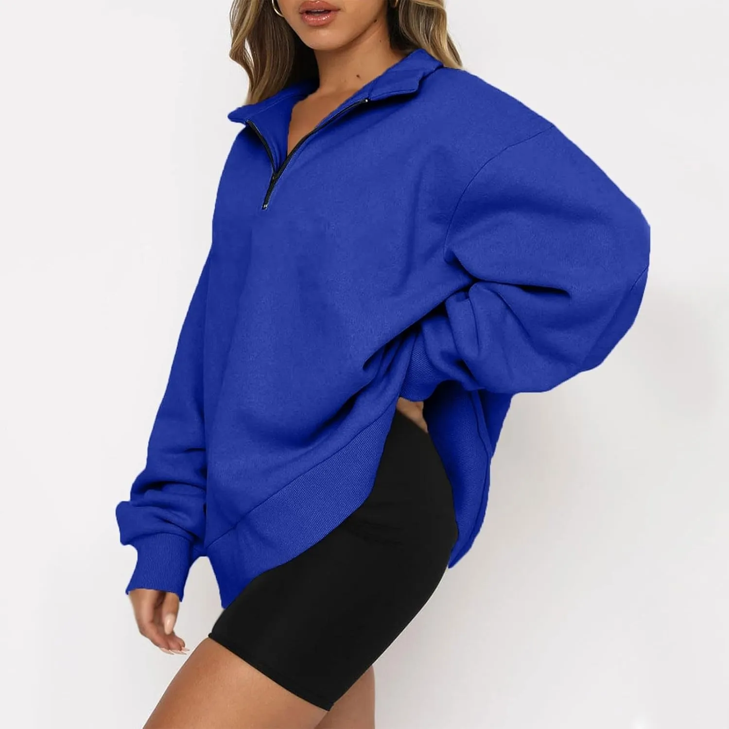 Women's Fall Fashion Long Sleeve Solid Color Zipper Sweatshirt Stretch Sweatshirt Top