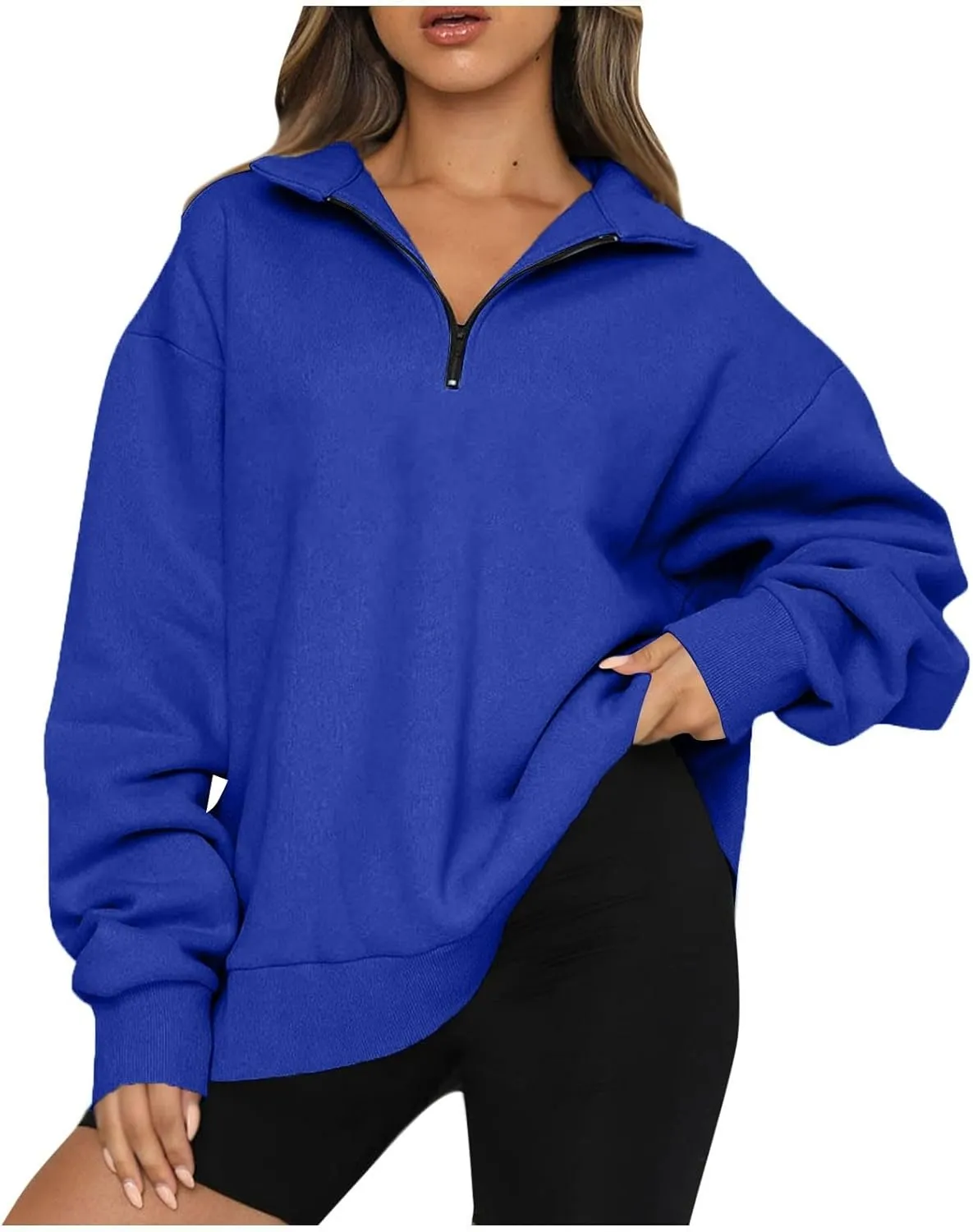 Women's Fall Fashion Long Sleeve Solid Color Zipper Sweatshirt Stretch Sweatshirt Top