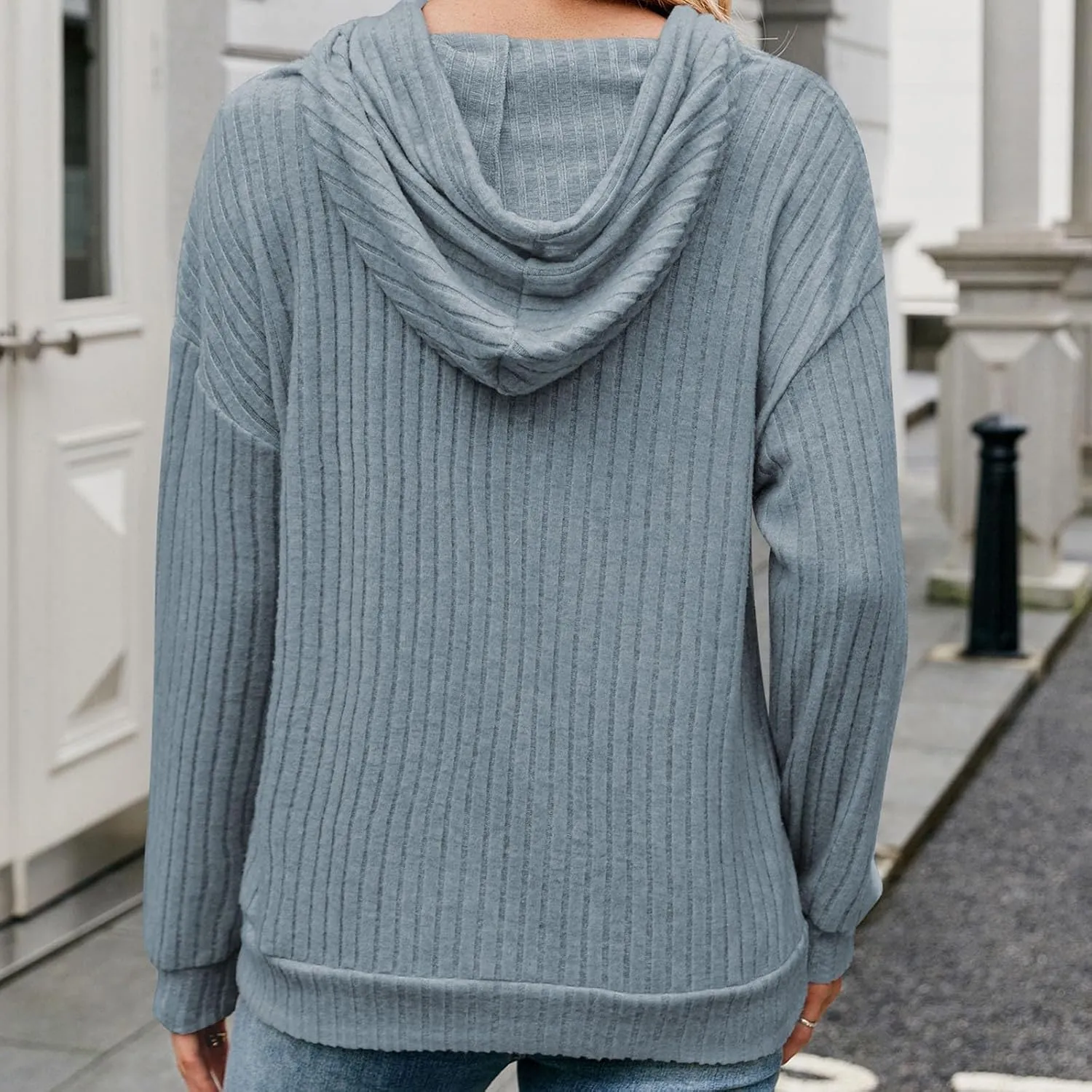 Womens Fall Sweatshirts 2024 Baggy Lounge Knitted Hooded Blouses Shirts Loose Long Sleeve Pullover Casual Tunic Tops