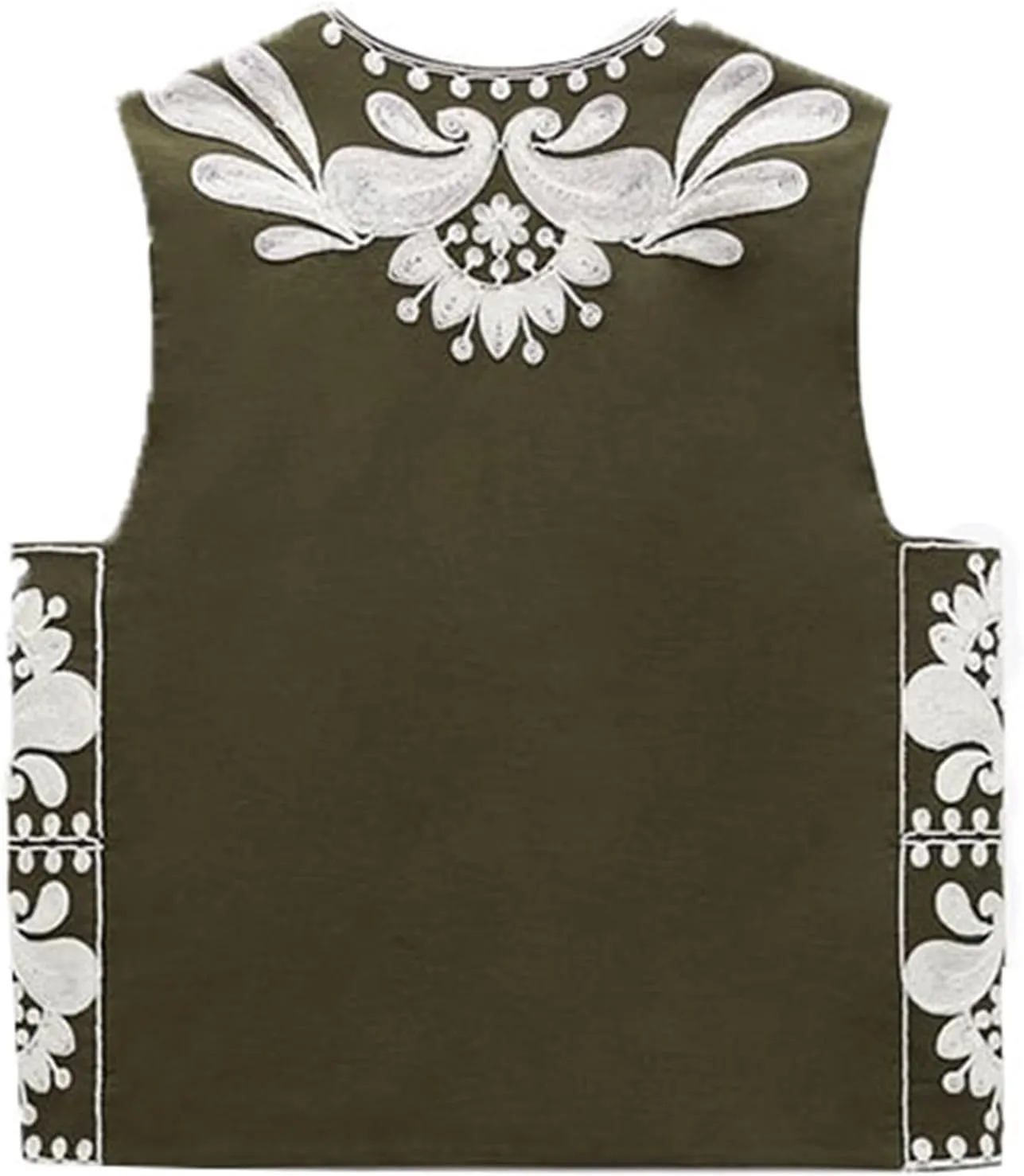 Women's Fashion Embroidered Vest Open Front Linen Ethnic Floral Crochet Tank Top Quilted Cotton Cowgirl Vest Jacket
