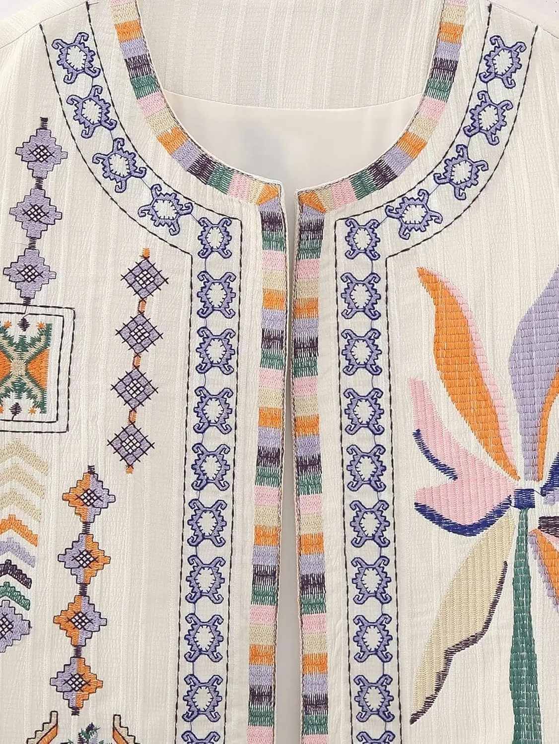 Women's Fashion Embroidered Vest Open Front Linen Ethnic Floral Crochet Tank Top Quilted Cotton Cowgirl Vest Jacket