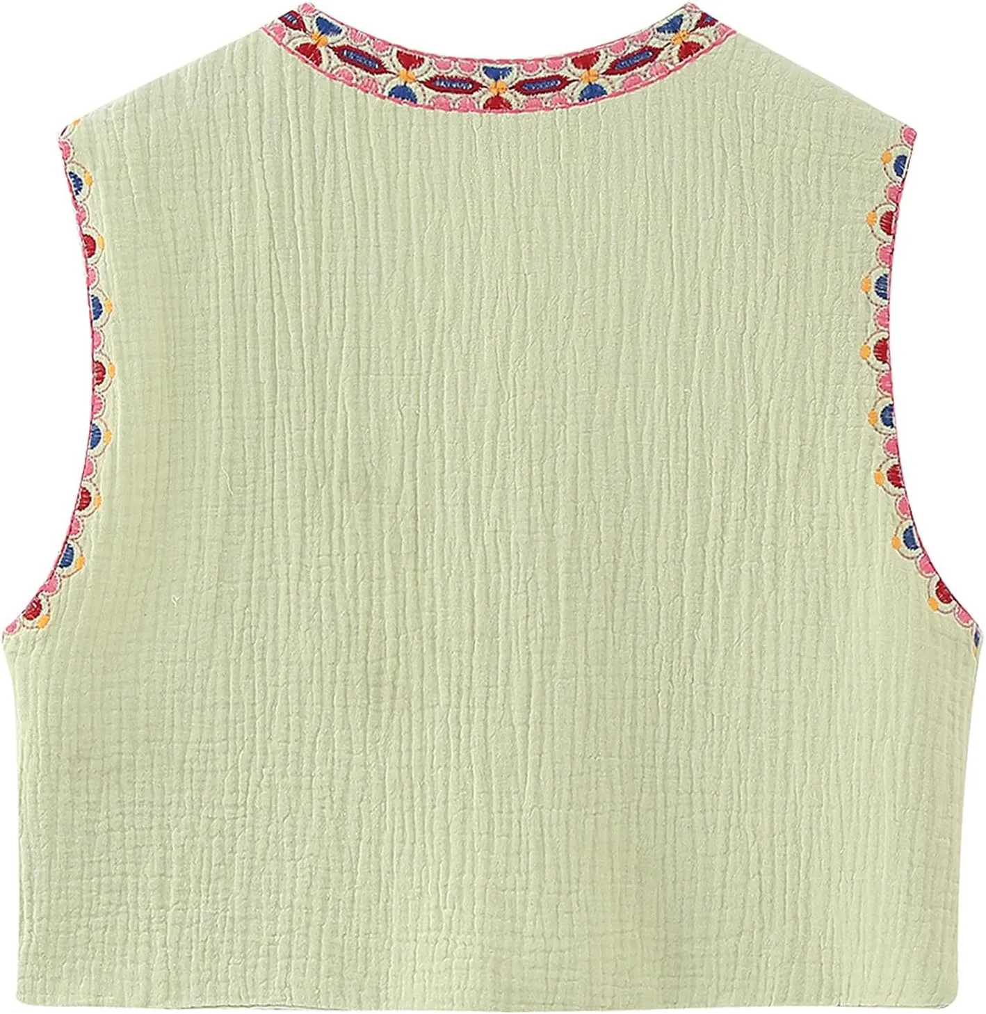 Women's Fashion Embroidered Vest Open Front Linen Ethnic Floral Crochet Tank Top Quilted Cotton Cowgirl Vest Jacket