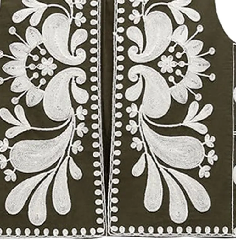 Women's Fashion Embroidered Vest Open Front Linen Ethnic Floral Crochet Tank Top Quilted Cotton Cowgirl Vest Jacket
