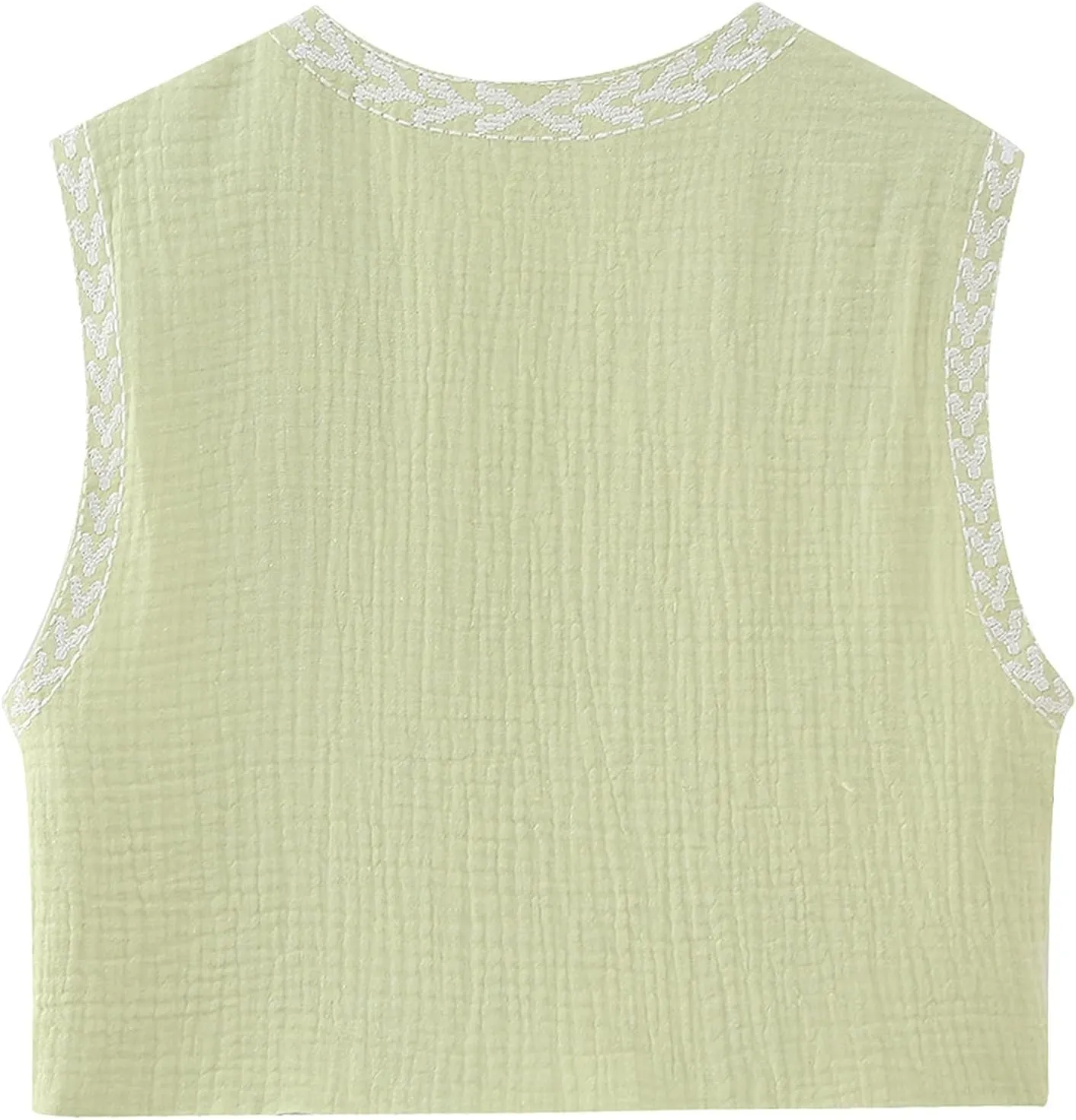 Women's Fashion Embroidered Vest Open Front Linen Ethnic Floral Crochet Tank Top Quilted Cotton Cowgirl Vest Jacket