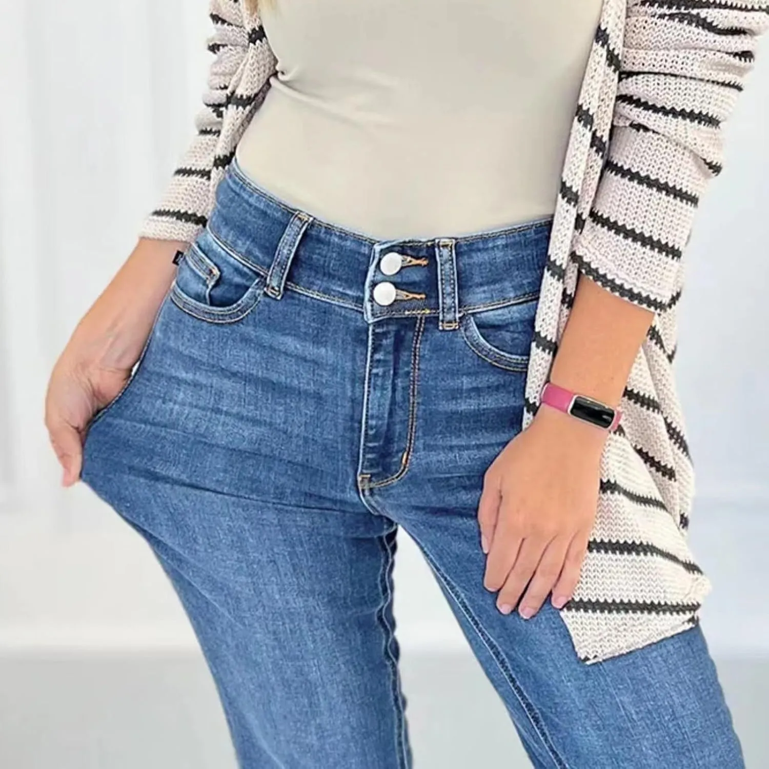 Womens Flare Jeans High Waisted Slim Fit Baggy Casual Workout Trousers for Women Stretch Denim Pants with Pockets