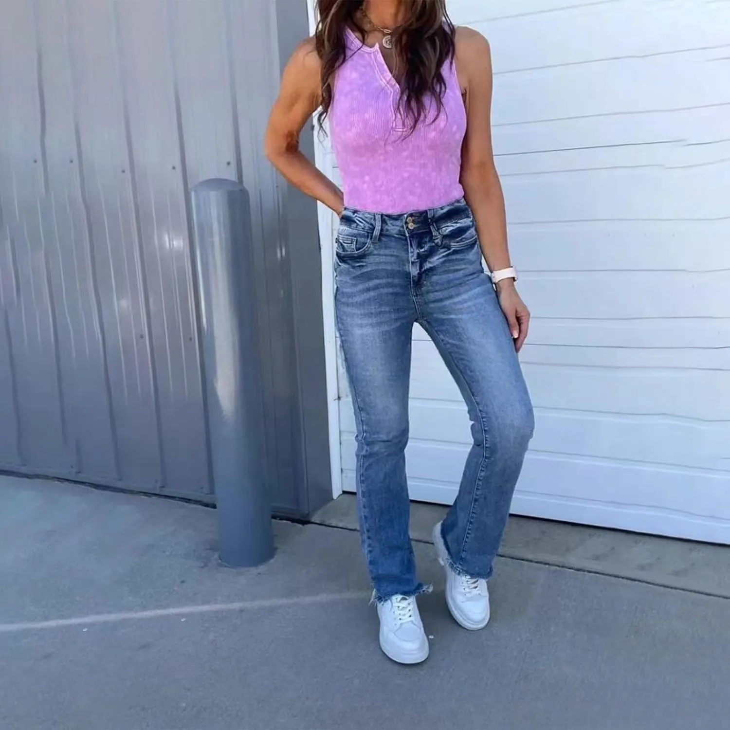 Womens Flare Jeans High Waisted Slim Fit Baggy Casual Workout Trousers for Women Stretch Denim Pants with Pockets