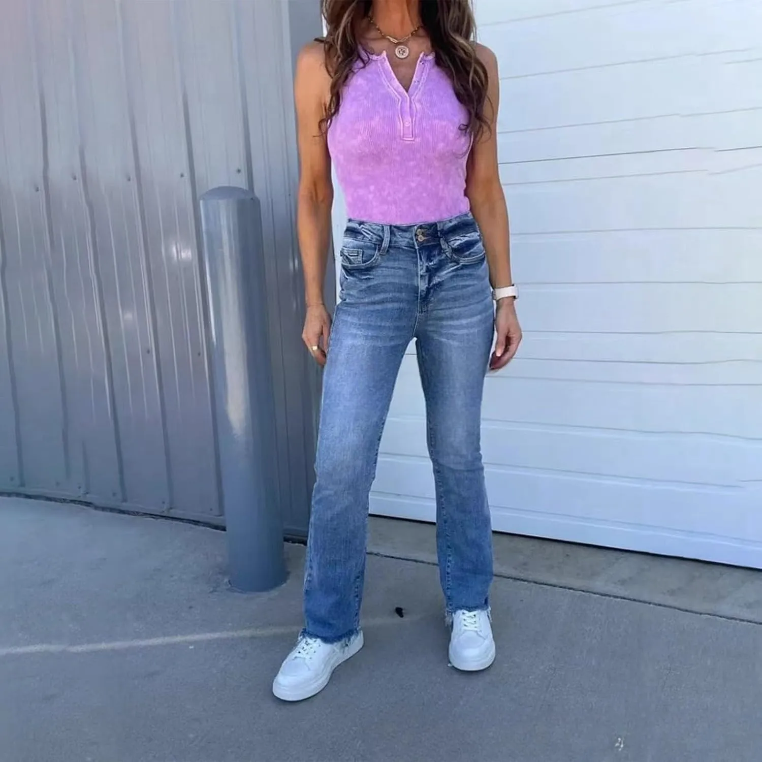 Womens Flare Jeans High Waisted Slim Fit Baggy Casual Workout Trousers for Women Stretch Denim Pants with Pockets