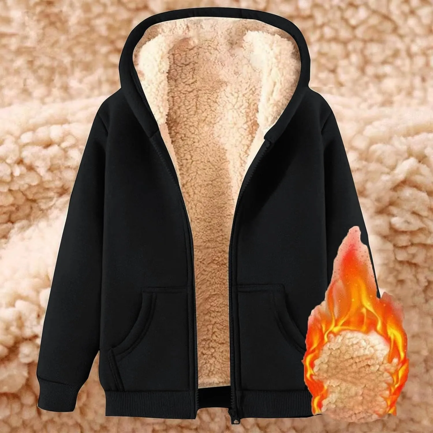 Womens Fleece Jacket Plus Size Fleece Lined Hoodie Winter Warm Sherpa Lined Sweatshirts Full Zip Up Jackets Coats