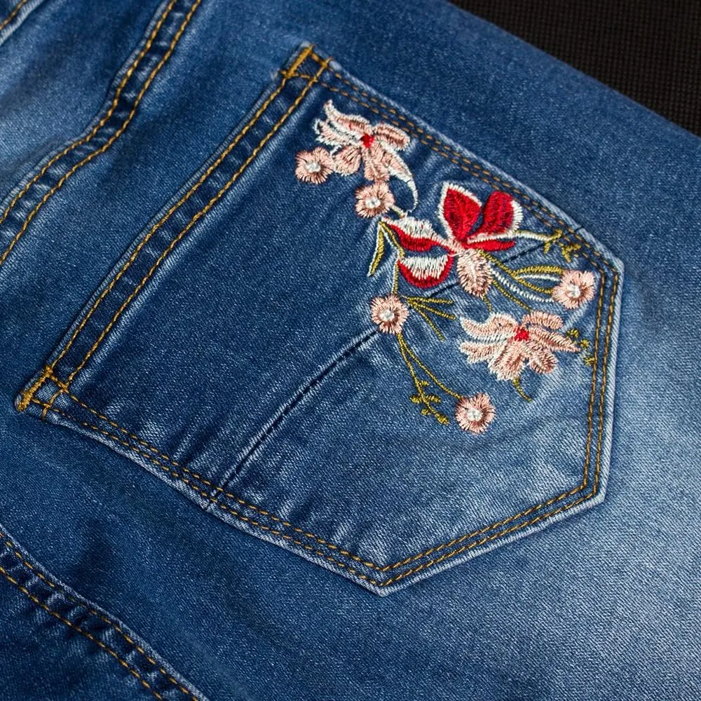 Womens Floral Embroidered High Waisted Flare Bell Bottom Jeans 70s Outfits Bootcut Jeans Wide Leg Long Denim Pants