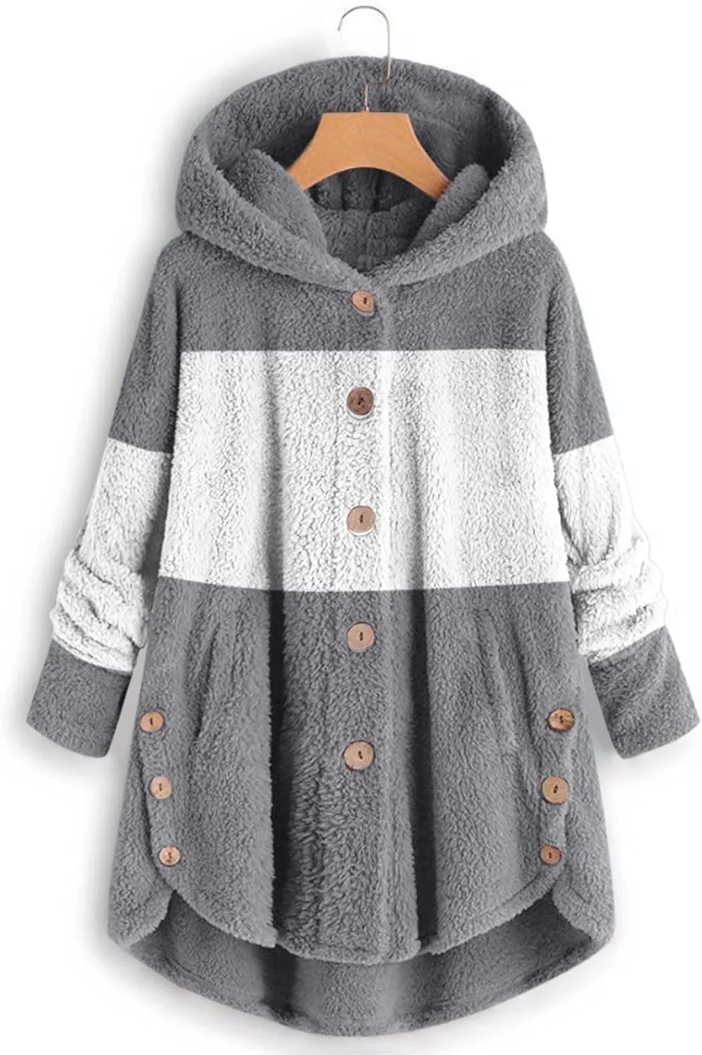 Women's Fuzzy Warm Pullover Tops Button Down Long Sleeve Hooded Sweatshirts Fluffy Soft Fleece Jackets Sweaters