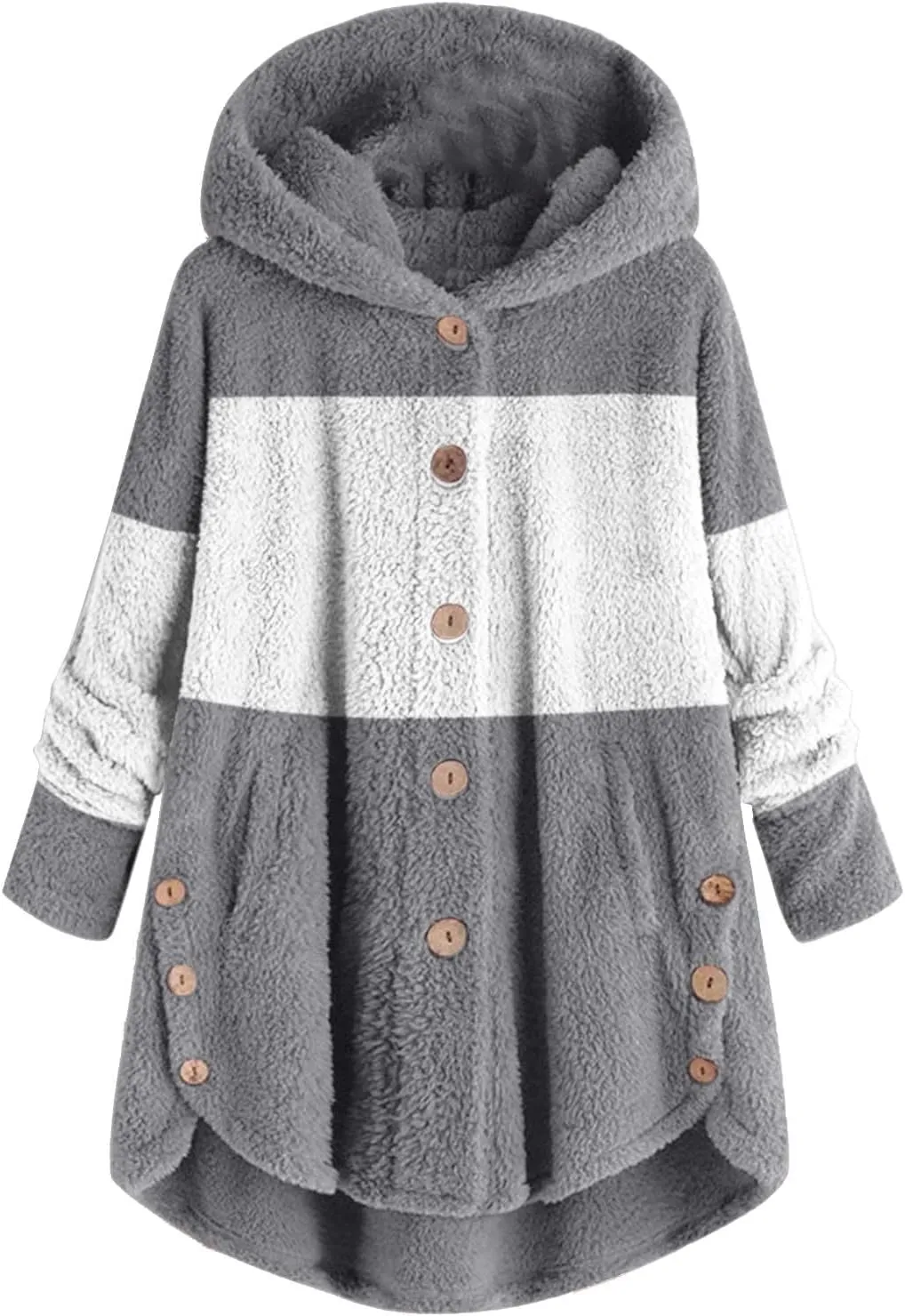 Women's Fuzzy Warm Pullover Tops Button Down Long Sleeve Hooded Sweatshirts Fluffy Soft Fleece Jackets Sweaters