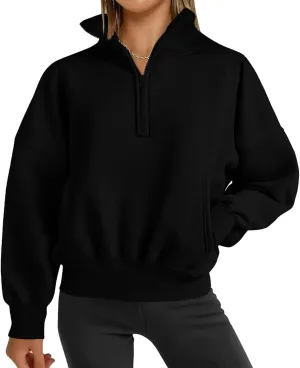Womens Half Zip Sweatshirt Fleece Oversized Cropped Sweatshirt Long Sleeve Pullover Tops Fall Winter Outfits Clothes