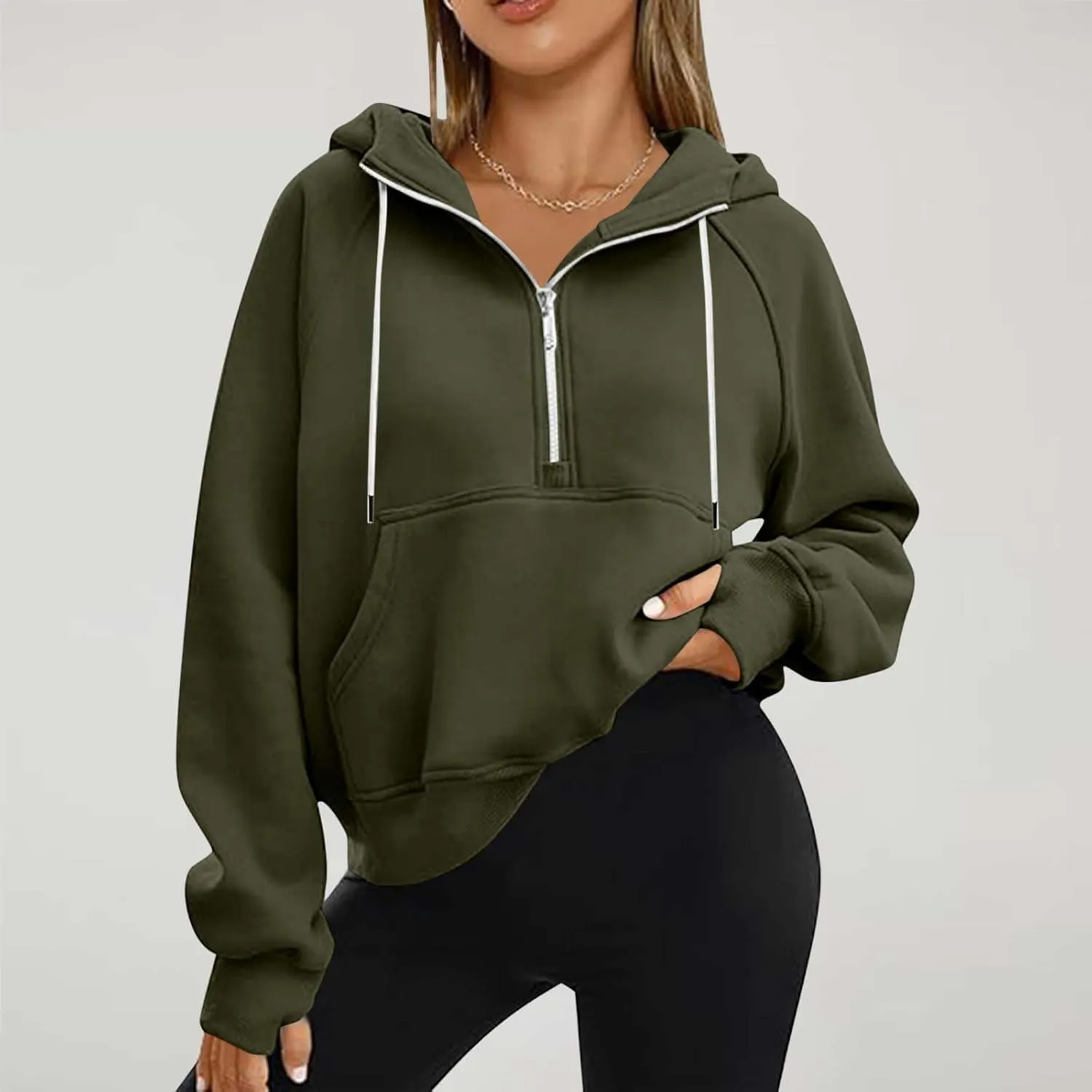 Womens Half Zip Sweatshirts Cropped Hoodies Fleece Jackets Quarter Zip Up Pullover Fall Outfits 2024 Winter Clothes