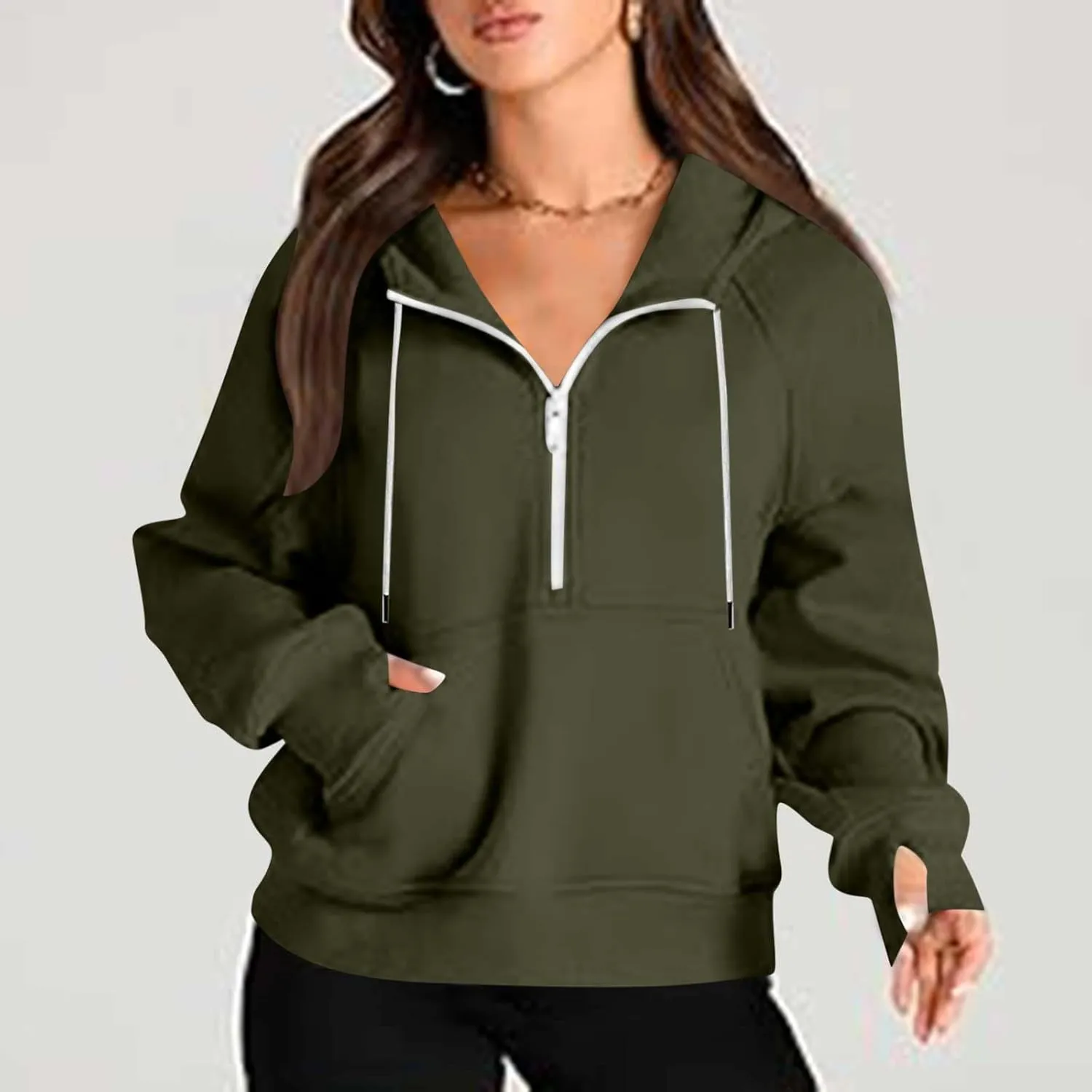 Womens Half Zip Sweatshirts Cropped Hoodies Fleece Jackets Quarter Zip Up Pullover Fall Outfits 2024 Winter Clothes